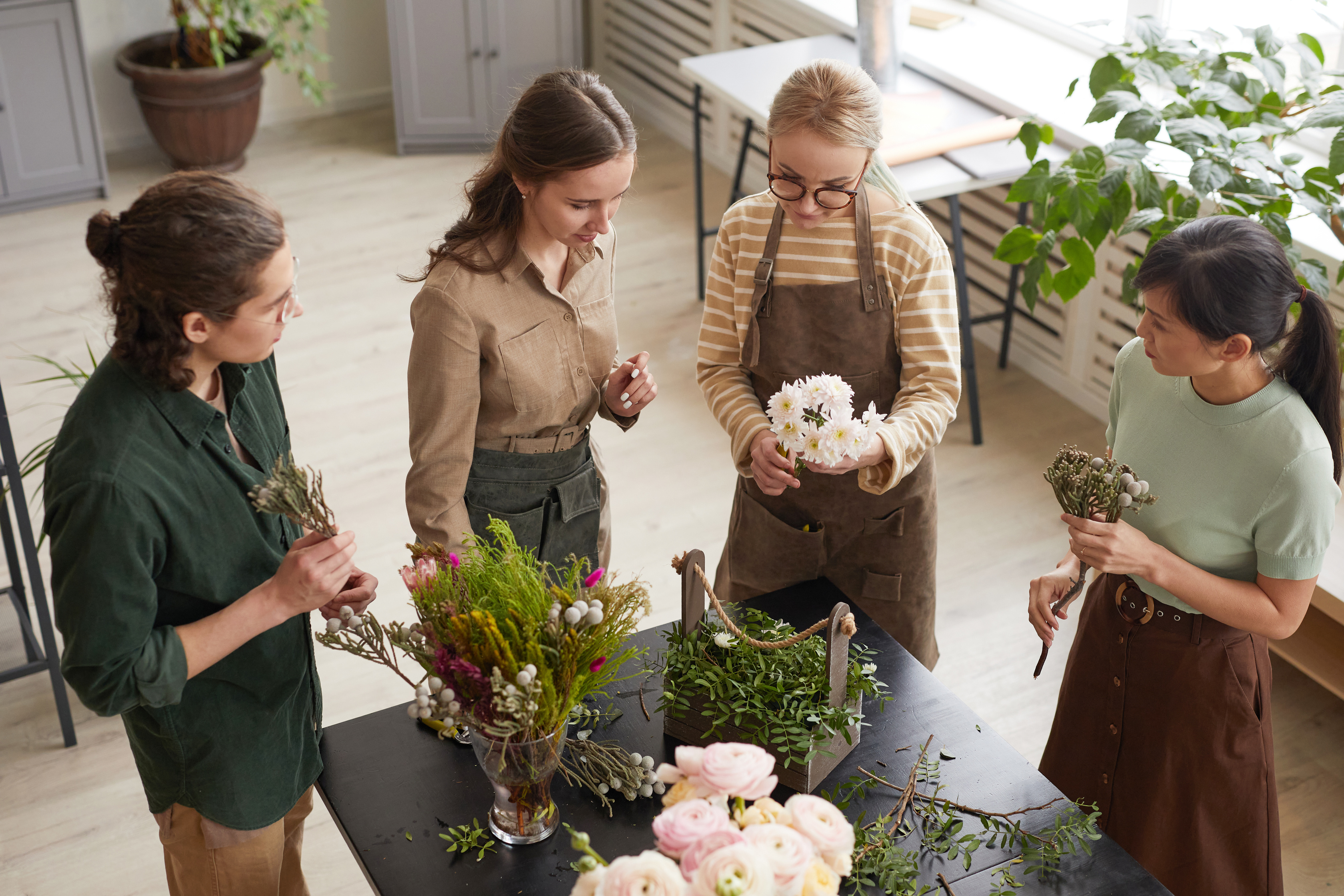 Group of People in Workshop on Floral Art